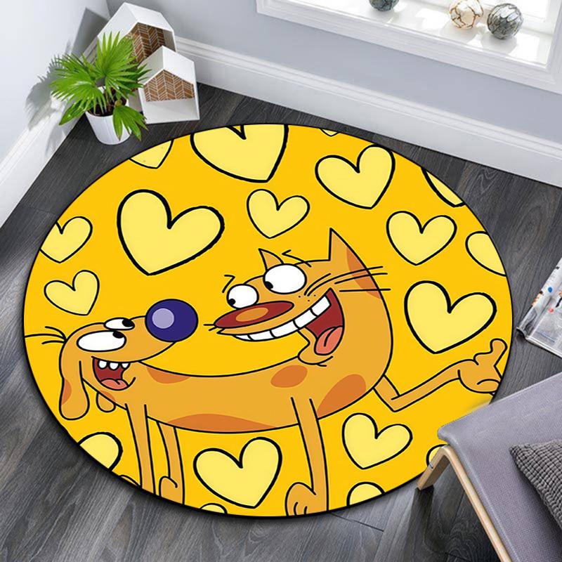 CatDog Round Area Rug,Carpet Rug for Living Room Bedroom Sofa Playroom Decor,Non-slip Floor Mat