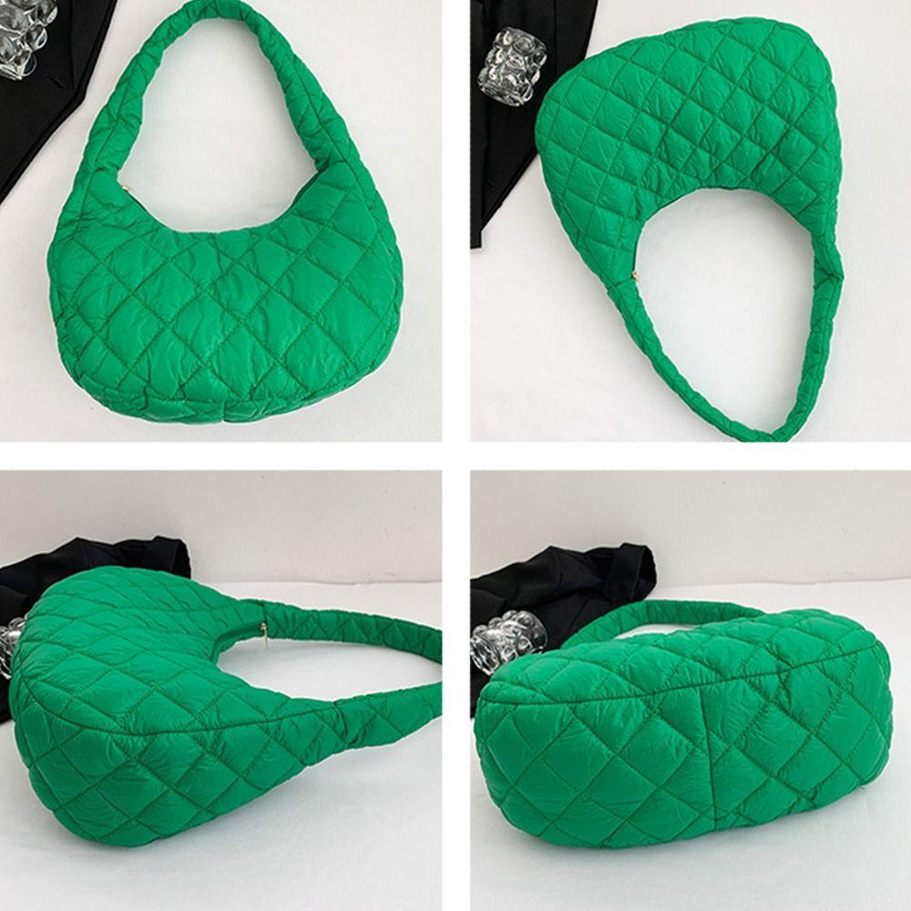 Casual Solid Color Shoulder Bags Large Capacity Down Cotton Padded Quilted Tote Bag Underarm Bags Women Girls