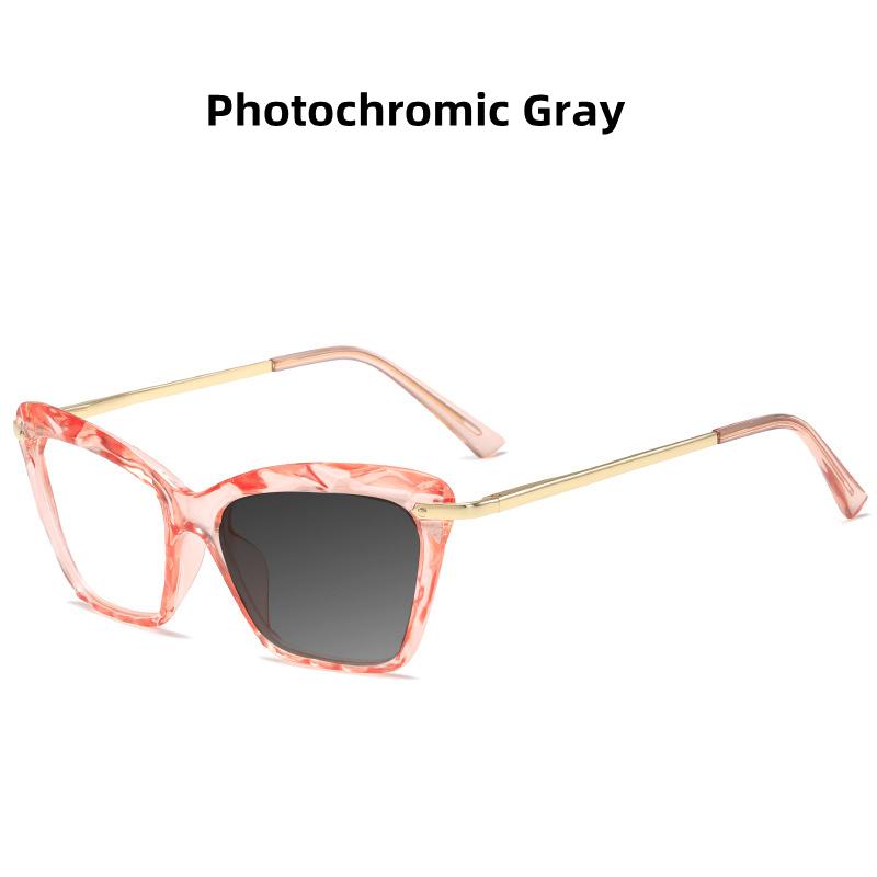 Latest Design Crystal Cat-Eye Frame Photochromism Prescription Lens Reading Glasses Women Anti Blue Light Hyperopia Eye Wear 0~+600