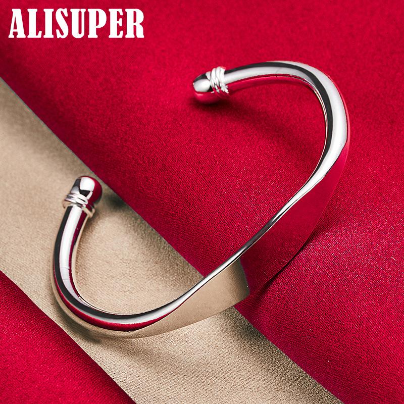 925 Sterling Silver Double Bead Cuff Bangle Bracelet Jewelry