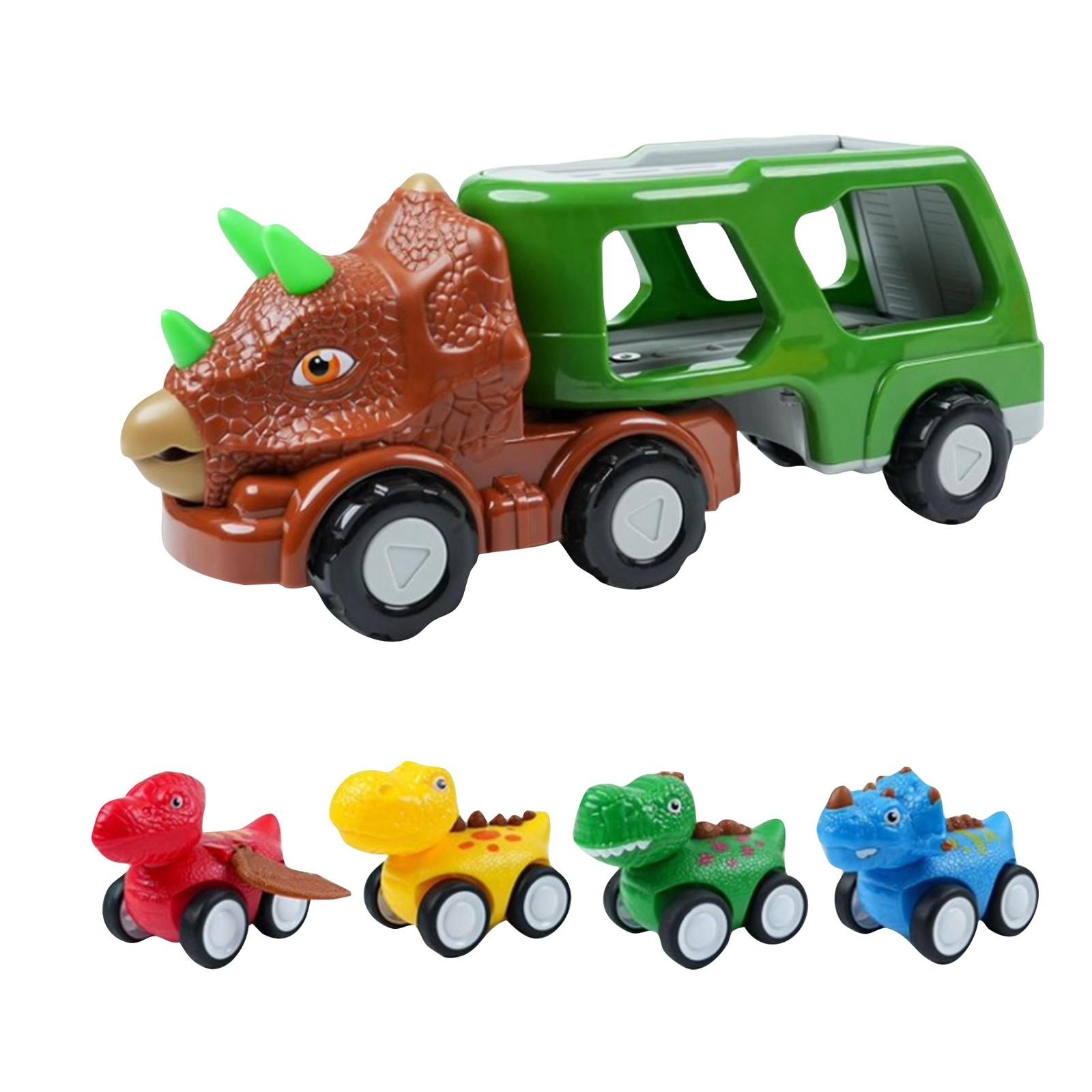 

Игрушка Грузовик-Динозавр, Лучший подарок на день рождения для мальчиков, Транспортный игровой набор со звуком и светом, Транспортное средство для перевозки динозавров, С 4 заводными машинками. One Size