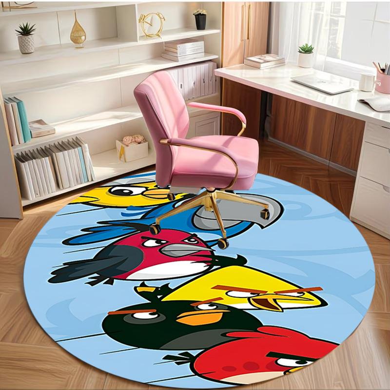 Angry Birds Print Round Rug, Washable Floor Carpet, For Entryway Dorm Laundry Room Office Study, Home Decor Birthday Christmas Gift