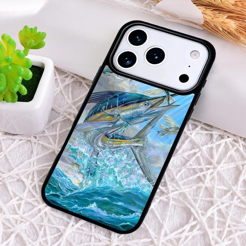 Blue Marlin Painting Phone Case for iPhone 17 Air 16 15 11 12 14 13 Pro Max Shockproof Cover