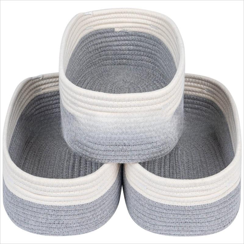 Large Capacity Two-Tone Cotton Rope Storage Basket Handwoven Tidy Bin for Clothes 32x22x13cm