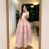 2026 Floral Print Sleeveless A-Line Midi Dress Women Cinched Waist Pink Chic Beach Vacation