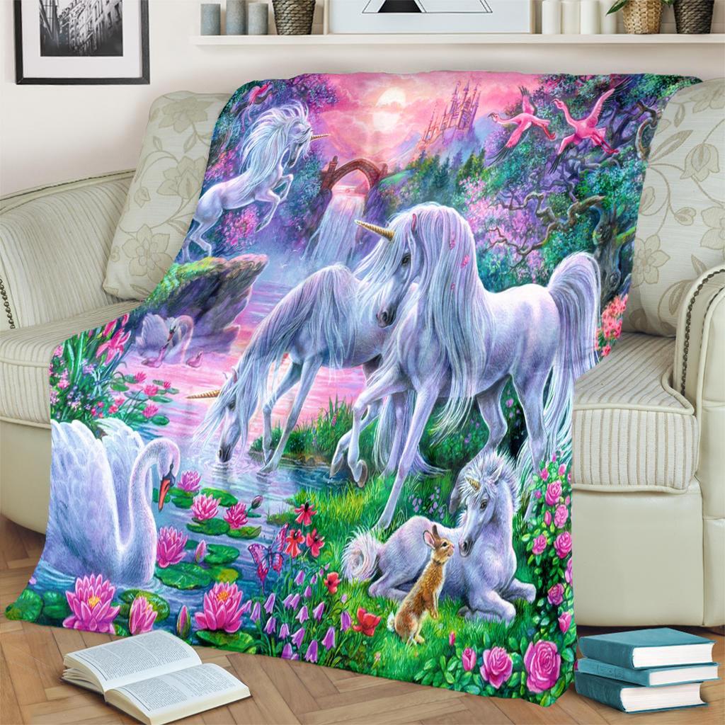 1PC Cute Cartoon Anime Animal Unicorn Blanket, Bed Cover Blanket Sofa Cover All Season Lightweight Home Office Outdoor Nap Multifunctional Blanket