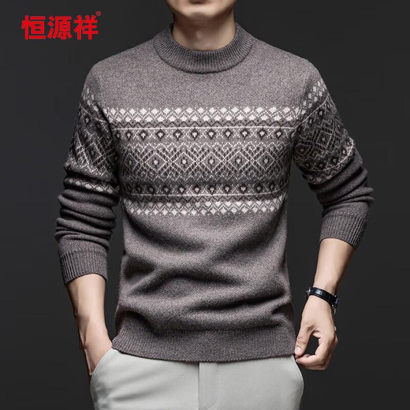 Hengyuanxiang Men's Thick 100% Wool Crew Neck Sweater