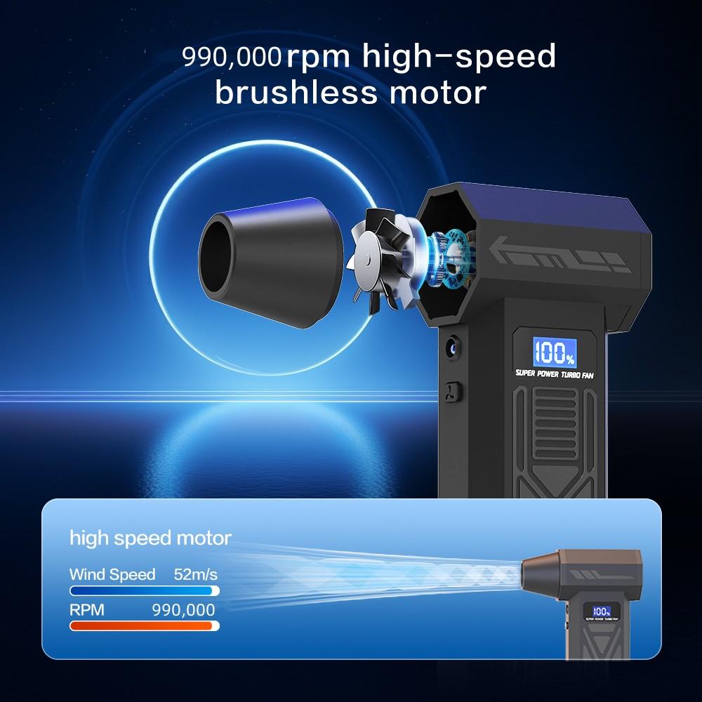 P80 Turbo Fan 990000RPM Turbo Jet Fan Electric Air Duster Portable Cleaning Blower Tool Type-C Charging 4 Gears Speed Adjustable