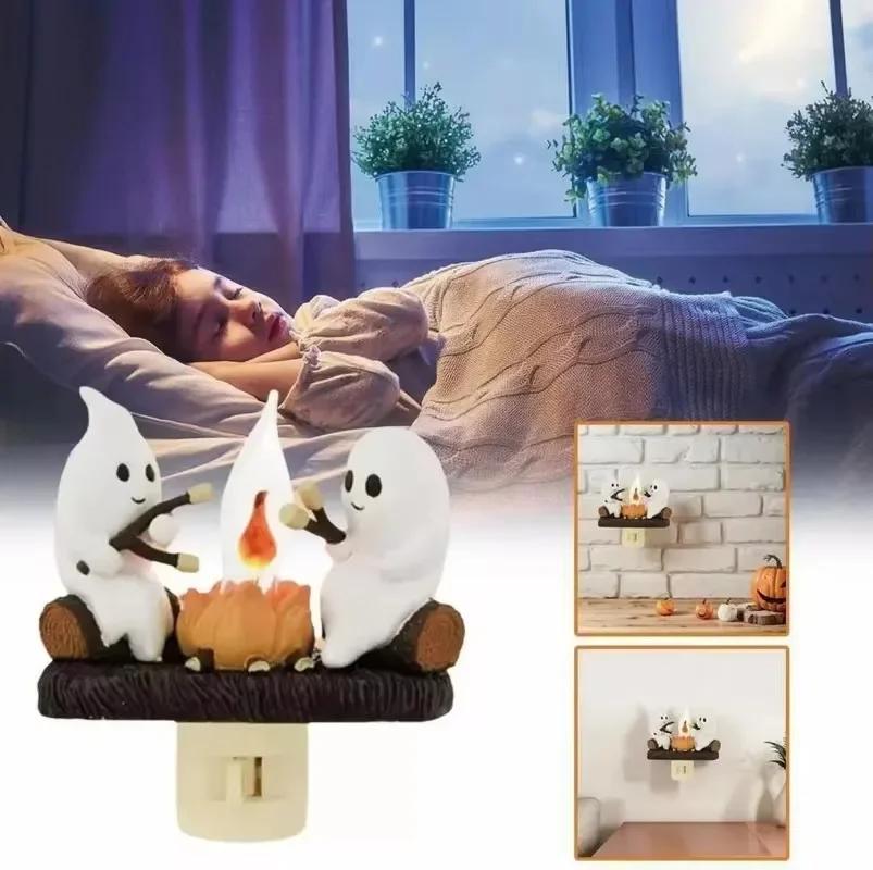 2025 Ghost Campfire Flickering Nightlight Halloween 3D LED Campfire Night Light Gifts Indoor Decorations for Family Friends
