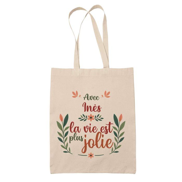 Sac cabas - PLANETEE - Inès la vie est plus jolie - Jute - Imprimé en France - Grande contenance