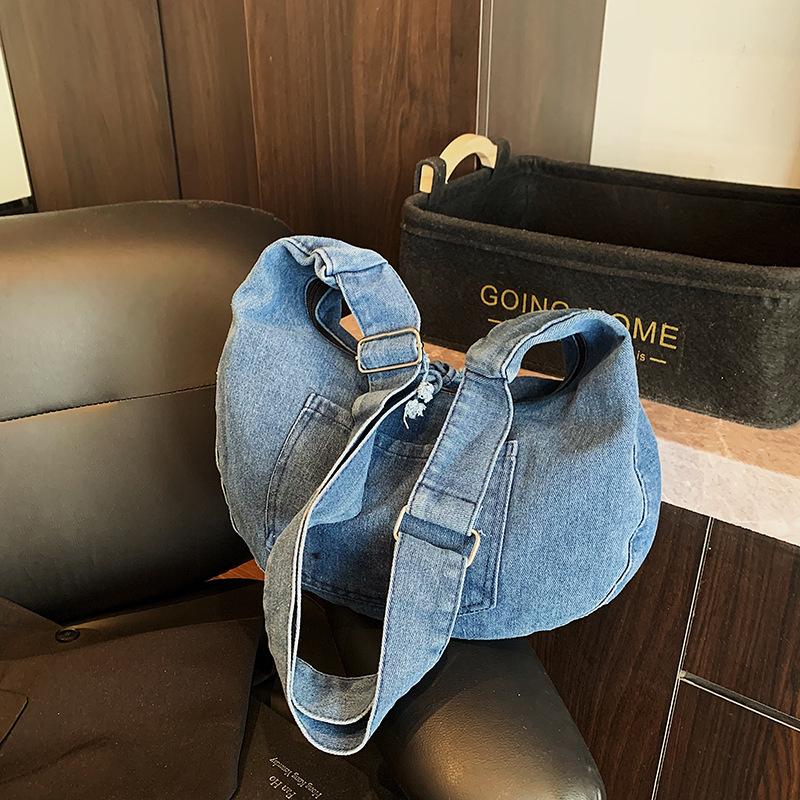 

Корейская версия большой вместимости тканевая сумка-мессенджер ретро повседневная дорожная женская сумка через плечо модная ленивая модная сумка-пельмень светло-синий