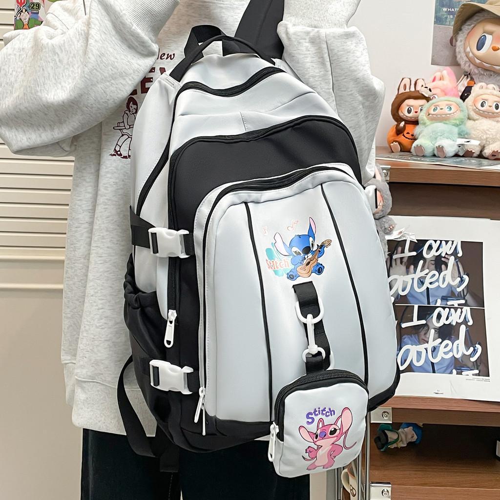 Stitch Pattern Angel School Backpack Anime Design Schoolbag Large Bag Capacity