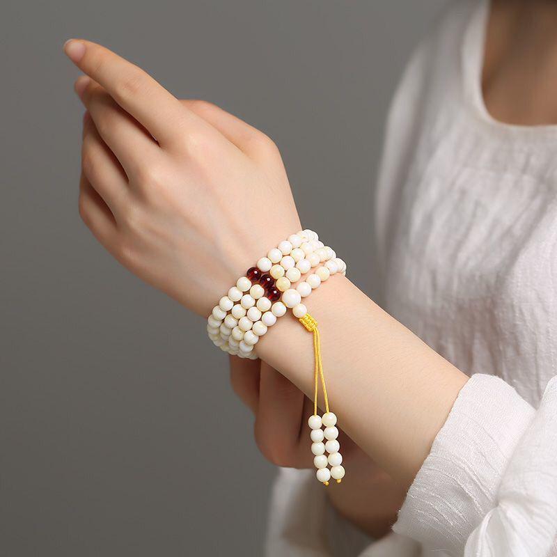 Natural White Amber Bone China Bracelet with 108 Beads for Men and Women