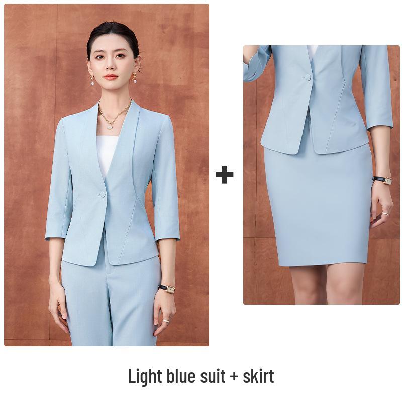 2026 Women's Professional Suit Set with Seven-Sleeve Jacket & Skirt for Beauty Salon