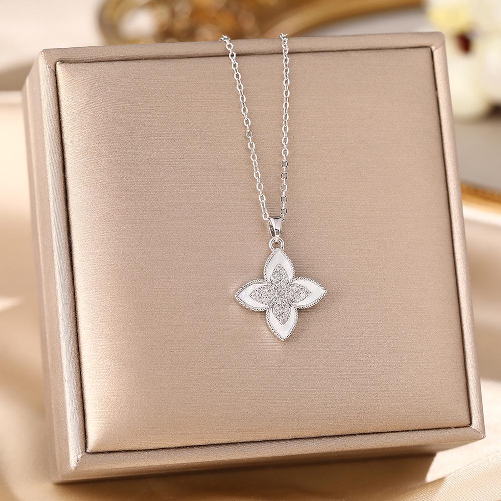 Women's Silver Titanium Steel Necklace with Micro-Inlaid Zircon - Elegant, Durable Clavicle Chain Jewelry