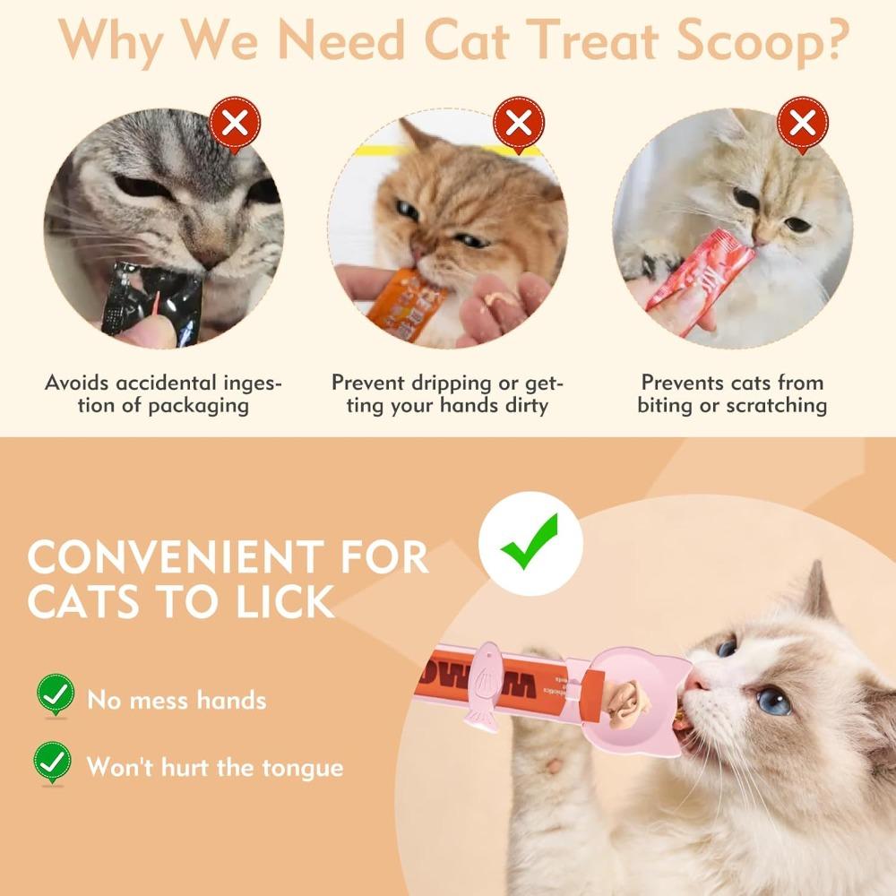 3 Piezas Cuchara Alimentadora de Tira para Gatos, Herramienta Dispensadora de Premios para Gatos tipo Exprimidor, Cuchara Portátil para Alimentación de Snacks Líquidos para Mascotas para Gatitos y Gatos
