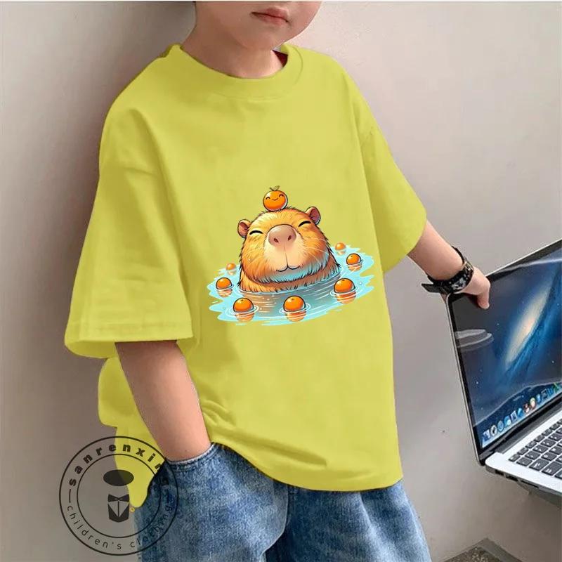 Cute dolphin cartoon printed T-shirt, ready for summer, fashionable clothing for children and students
