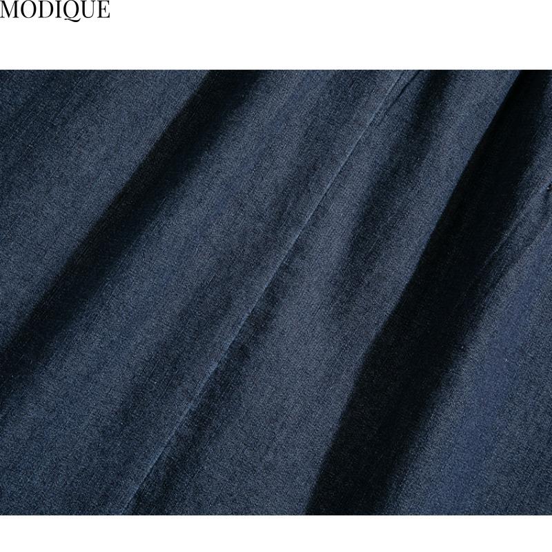 MODIQUE 2025 Nou Mărimi Mari Vară Femei Bumbac Elastic Spălare Pantaloni Treisfert Albastru Denim Fustă Plisată Dama Pantaloni Scurți Basic Casual Largi