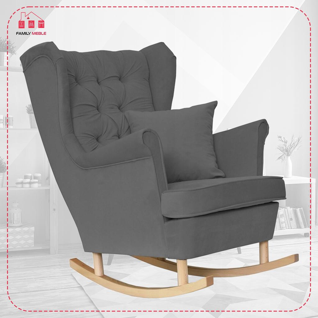 Wing Chair Gaja Rocking Scandinavian Family Meble Gray Velvet Comfortable Anthracite