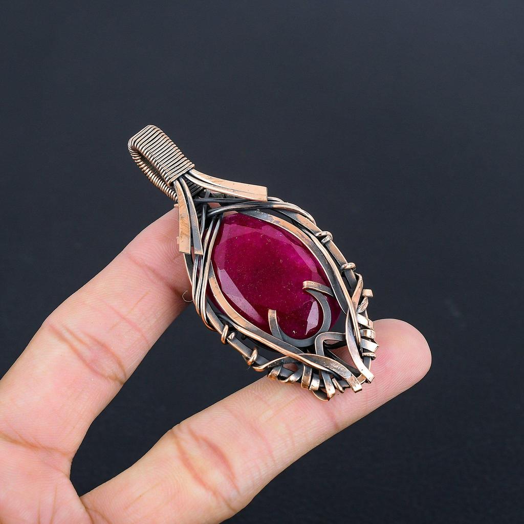 Ruby Pendant Gemstone Jewelry, 999 Copper Wire Wrapped Handmade Pendant, Latest Design Jewelry