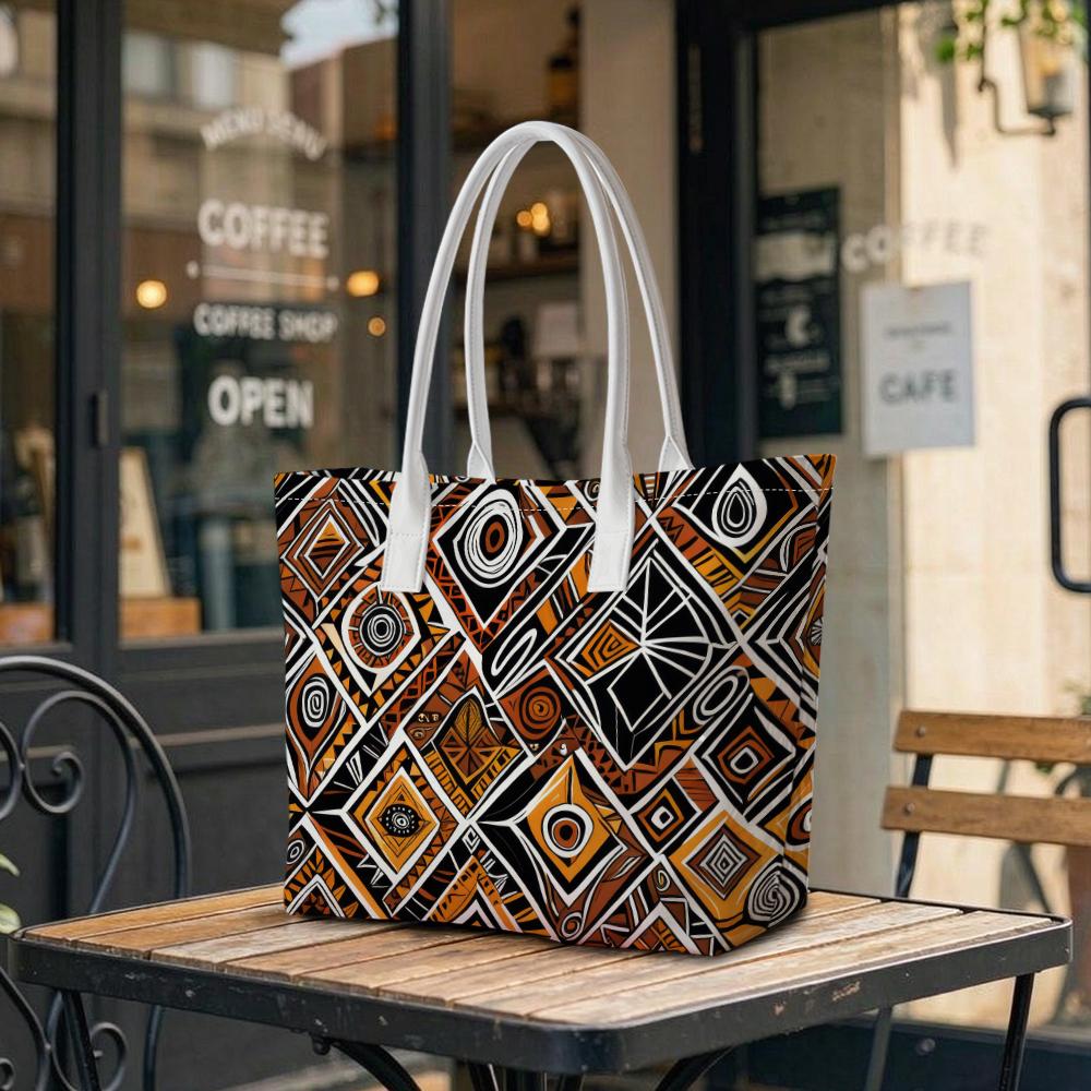 Boho Tribal Pattern Tote Bag for Daily Commute Travel Shopping Carryall Handbag