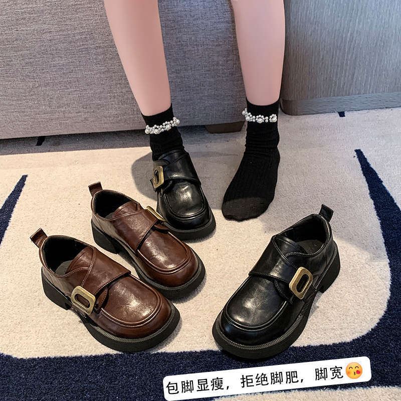 Black single shoes British style small leather shoes women's 2025 new summer one-pedal Mary Jane women's shoes platform loafers
