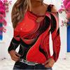 Women Plus Size Asymmetric Cutout Neck Cold Shoulder Long Sleeve Galaxy Printed Fitted Top