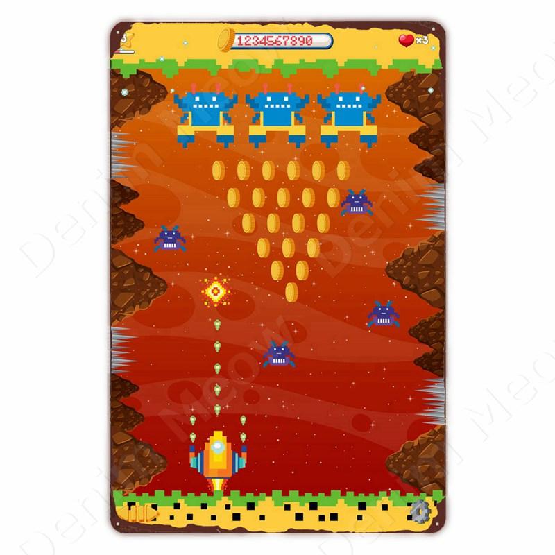 Klassieke Pixel Games Vintage Retro Metalen Tinnen Bord Oud Spellen Kunst Poster Ruimte Pixel Game Plaque voor Thuis Kamer Club Bar Muurdeco