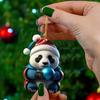 Creative 2D Christmas Panda Ornament Cartoon Acrylic Car Panda Pendants Cute Xmas Hanging Ornament Xmas Tree Decor
