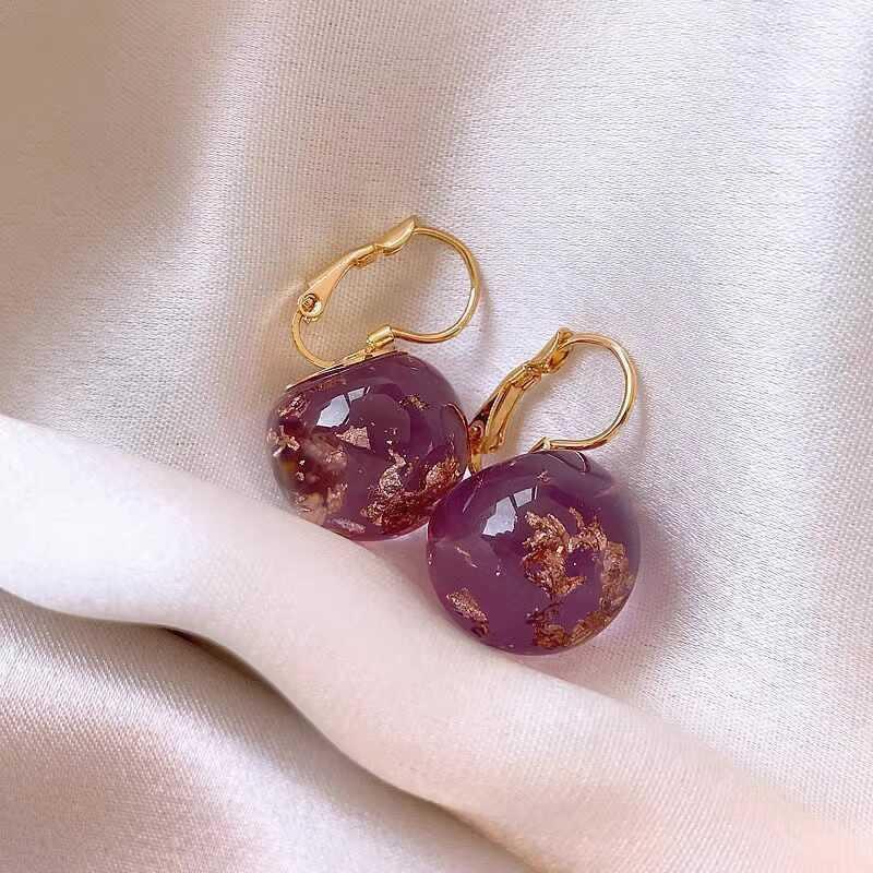 Purple Zircon Alloy Earrings With Ceramic Post Semi-Transparent Design Minimalist Chic Drop Women