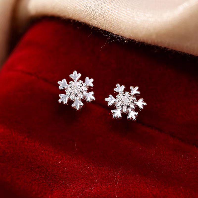 Korean Snowflake Ear Studs: Minimalist Christmas Earrings for Women