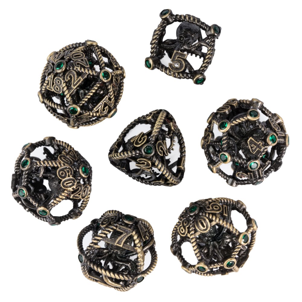 Cusdie DND Holle Metalen Dobbelstenen Set Diamant Octopus D&D Dobbelstenen 7 D4-D20 Polyhedrische Dobbelstenen voor Rollenspel Pathfinder Bordspellen