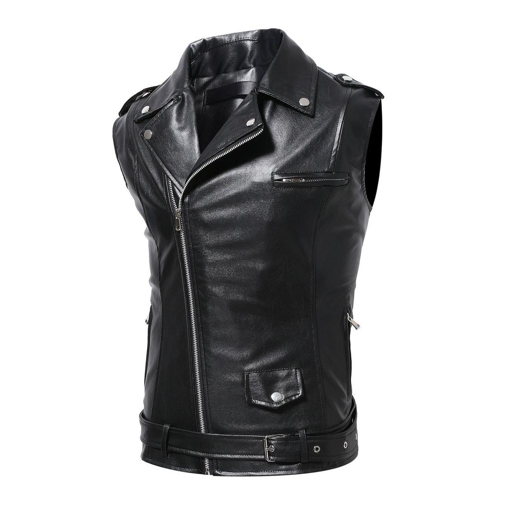New men's slim-fit locomotive leather vest casual men's slim-fit PU leather vest one piece