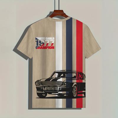 Vintage Herren T-Shirt Auto 3D-Druck Kurzarm Tops Casual T-Shirts für Männer Mode Outdoor Streetwear Übergroße Kleidung