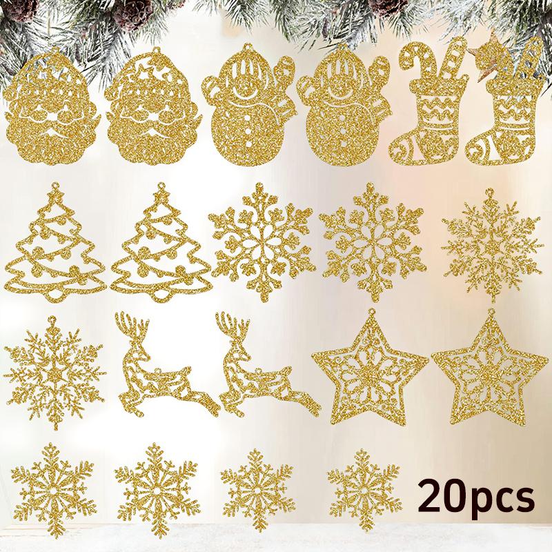 20Pcs Christmas Tree Decoration Hanging Ornaments Tree Snowman Reindeer Santa Snowflake Ornaments for New Year Winter Party
