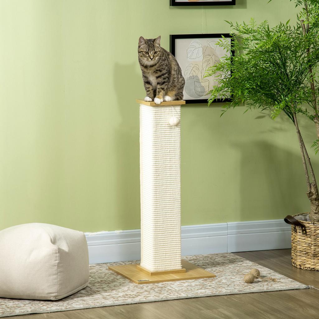 80cm Scratching Post, with Toy Ball, Sisal Rope - White