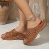 Ladies' Flower Hollowed Out Sliding Shoes, Solid Color Open Toe Soft Soled Wedge Shoes, Casual Summer Sliding Sandals