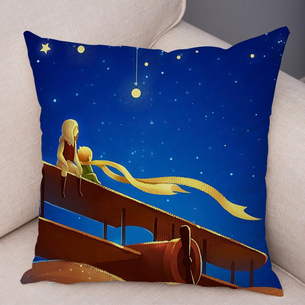 Little Prince Cushion Cover Decor France Anime Cartoon Print Pillow Case for Sofa Home Children Room Soft Plush Throw Pillowcase