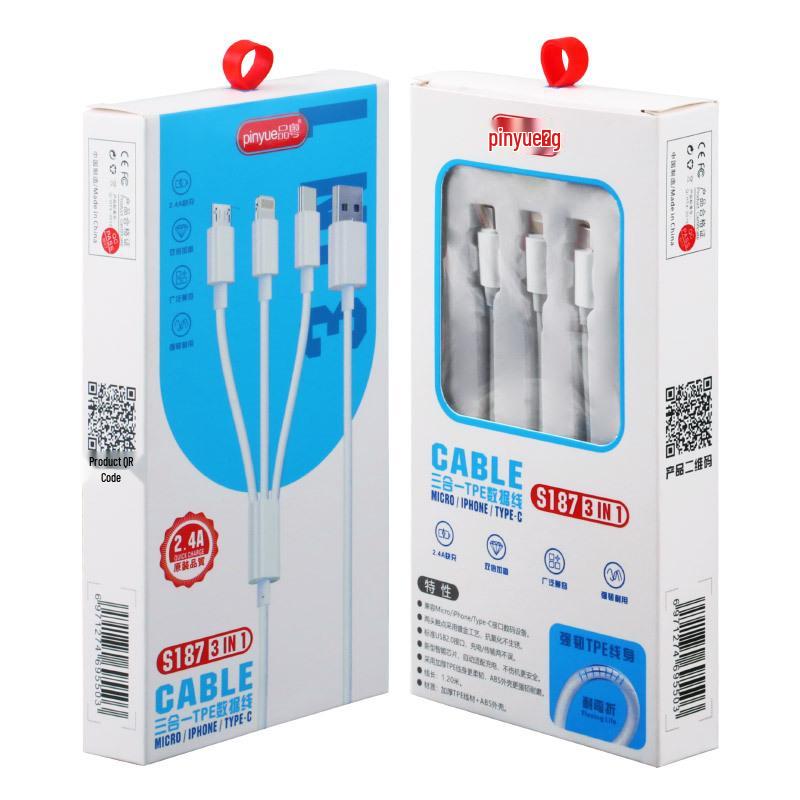 S187TPE 3-in-1 Fast Charging Cable for Apple, Huawei, Type-C, and Android Phones