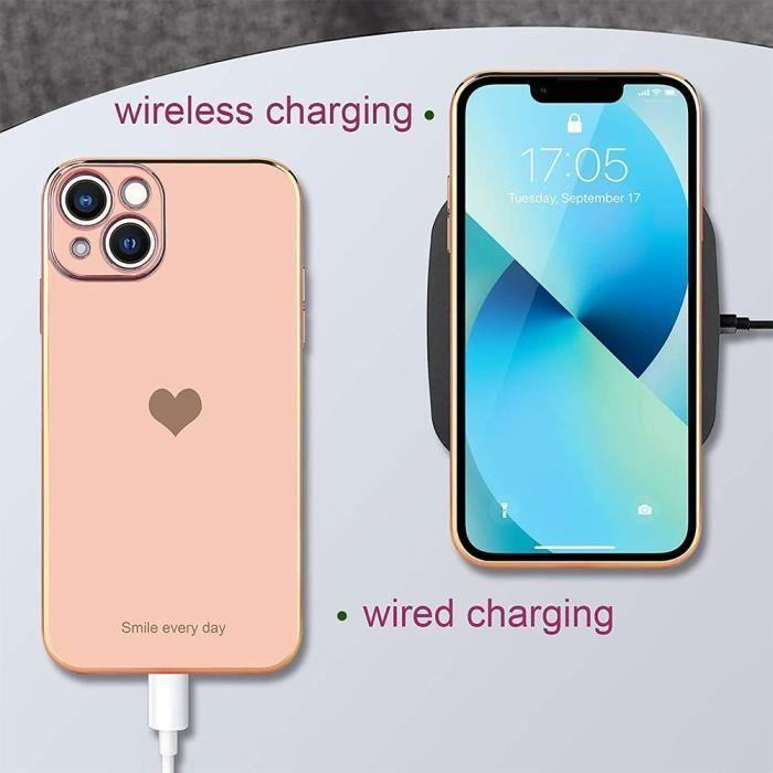 Coque de Protection - PROSHOP - iPhone 13 - Rose Motif Coeur - Souple TPU - Anti-Rayure