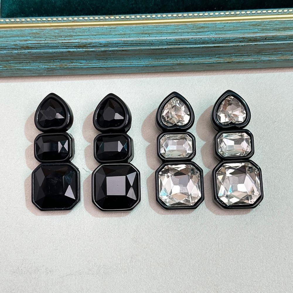 Resin Shiny Rhinestone Earrings Colorful Colorful Dangle Earring Geometric Square Studs  Women