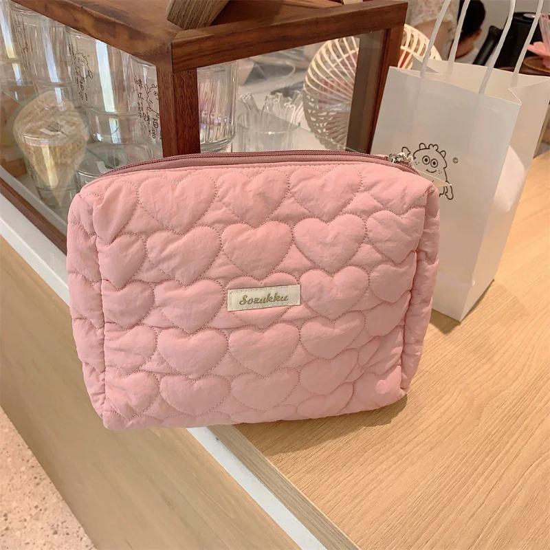 Sweet Flower Women's Quilting Cosmetic Bag Large Capacity Ladies Love Makeup Case Female Travel Storage Bags Clutch Handbags