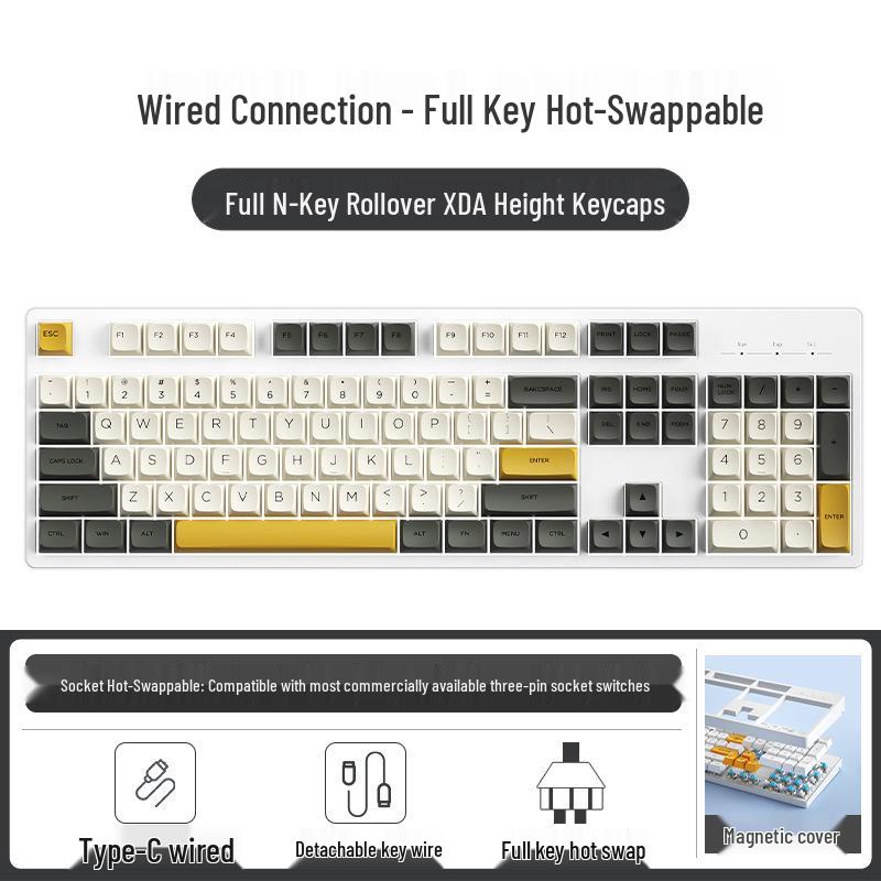 104-Key Wired Mechanical Gaming Keyboard for E-Sports, Girls, Office, PBT Matcha Custom Design