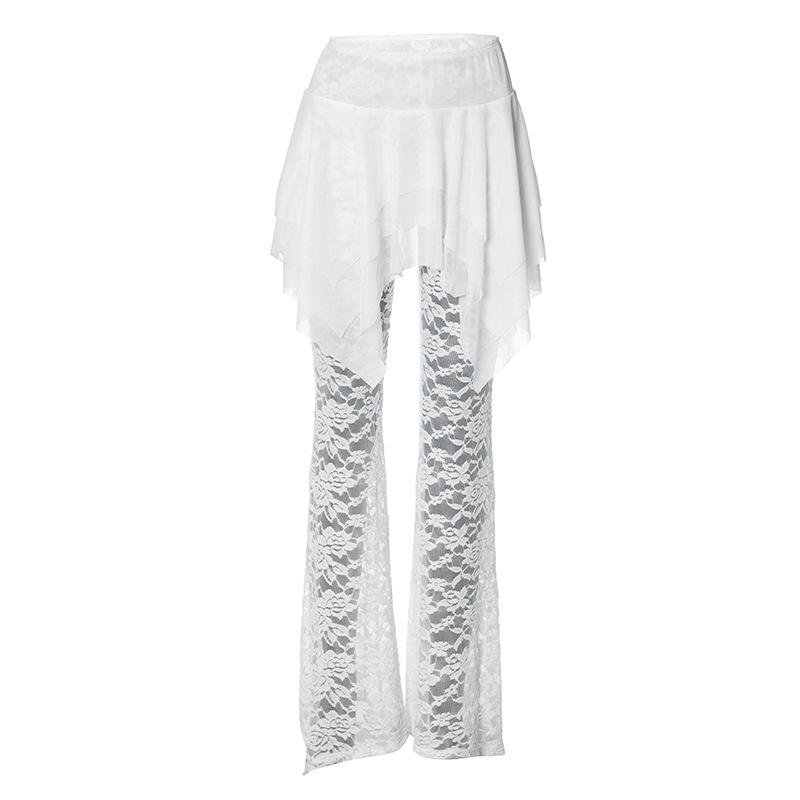 Fashion Design Mesh Stitching Lace Micro-permeable Culottes Women