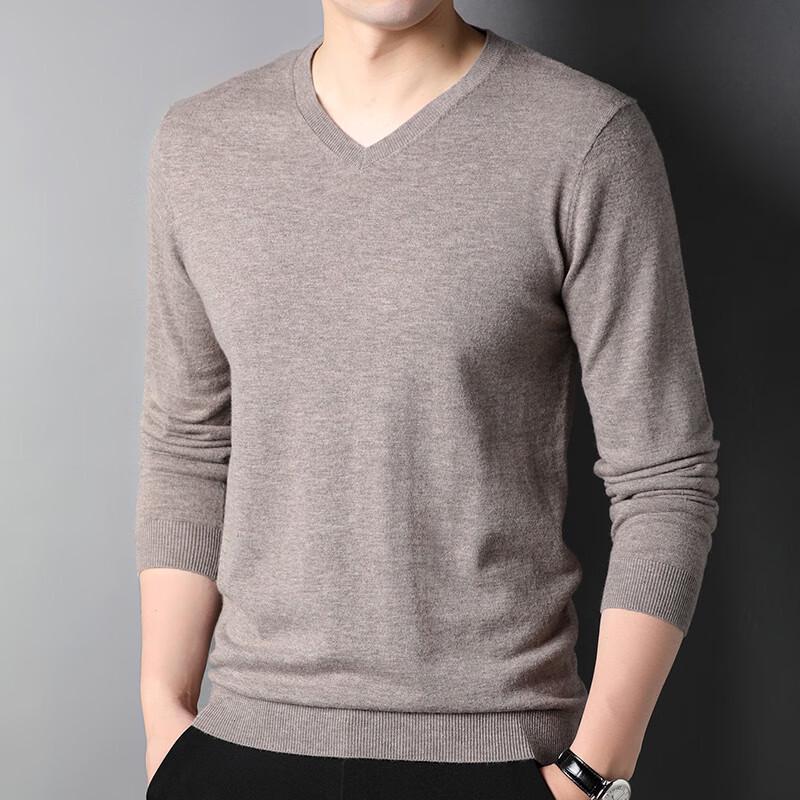 Hengyuanxiang Men's V-Neck Thick Wool Blend Pullover Sweater