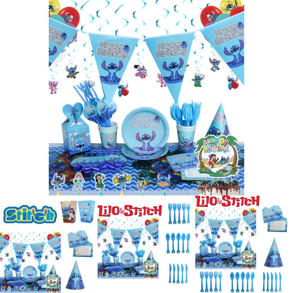 Stitch Theme Party Supplies Set Blue Lilo And Stitch Birthday Decorations