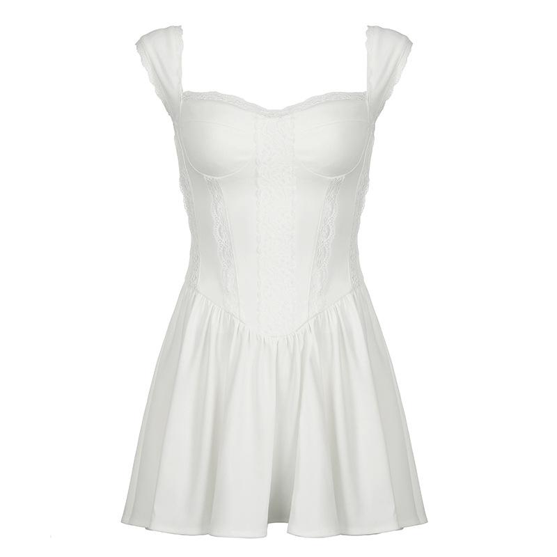 

Женское платье French Pure Desire Spice Girl Style Кружевное платье-комбинация в стиле пэчворк Летнее белое платье Ballerina с заниженной талией S белый