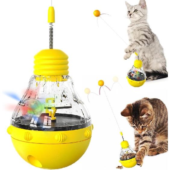 FOXLVDA Interactive Cat Toy for Indoor Cats, Cat Treat Puzzle Feeder Toy-Cat Treat Dispenser, Engaging Tumbler Design with Teaser Wand, Durable,
