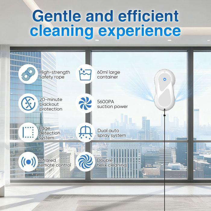 Window Cleaning Robot, 5600Pa, Water spray, 60ml tank, 3 Modes Cleaning, Anti-fall, Remote Control &10 cleaning cloths