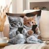 2D Print Cat Pillow Cover with Phone-Playing Design Short-Pile Plush Cute Cat Living Room Sofa Decorative Pillowcase